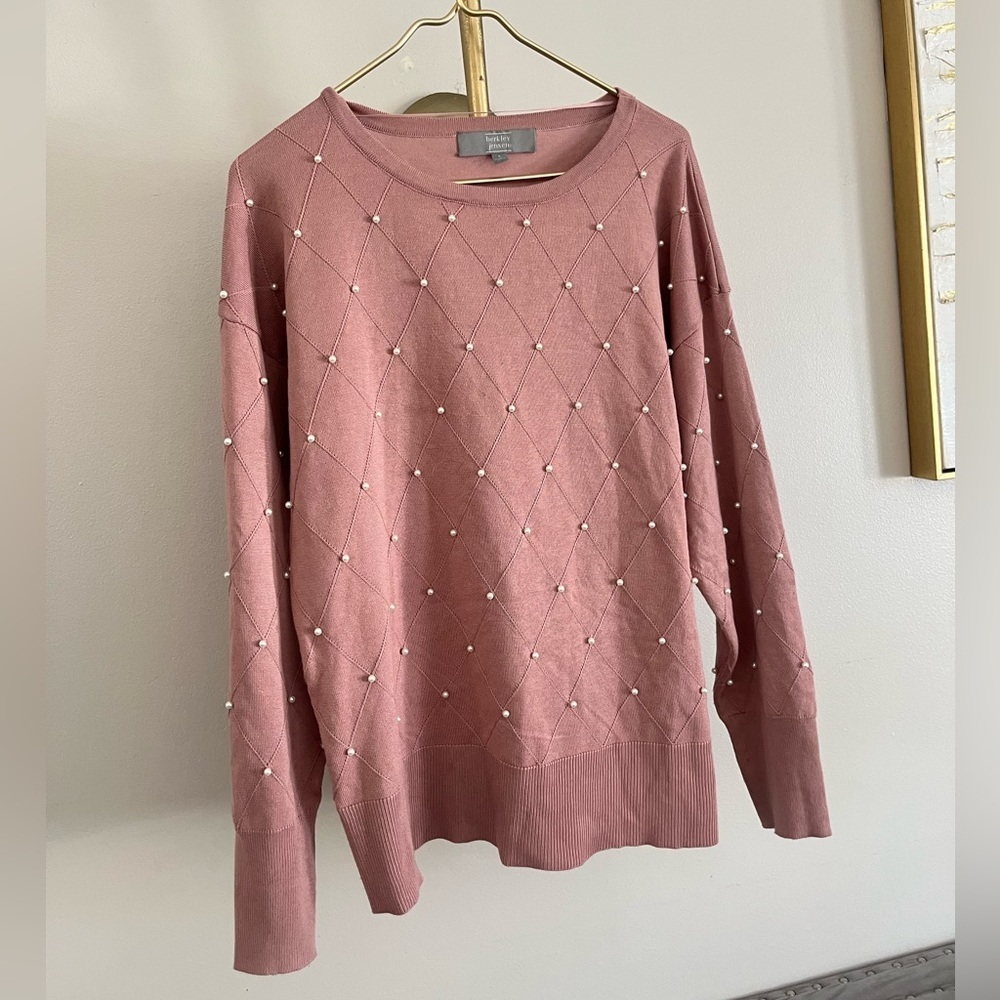 Berkley Jensen Pearl-Embellished romantic Mauve Sweater preppy cottagecore L